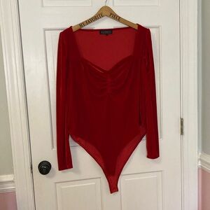 Eloquii Red Velour Long Sleeve Bodysuit